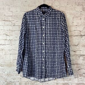 Faconnable Women's Size 12 Long Sleeve Button Down Shirt Black Blue White Cotton